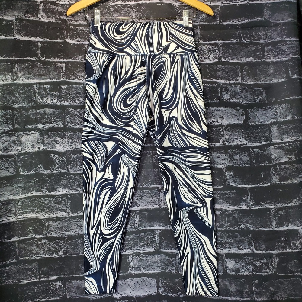 SAGE Collective Yoga Pants Womens Medium Dark Blue White Abstract Leggings Artsy